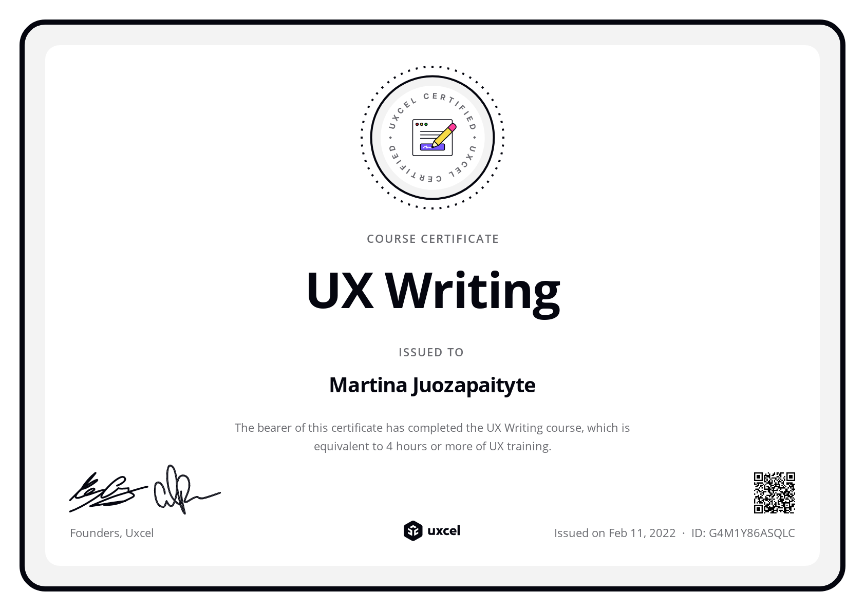 Martina Juozapaityte's certificate